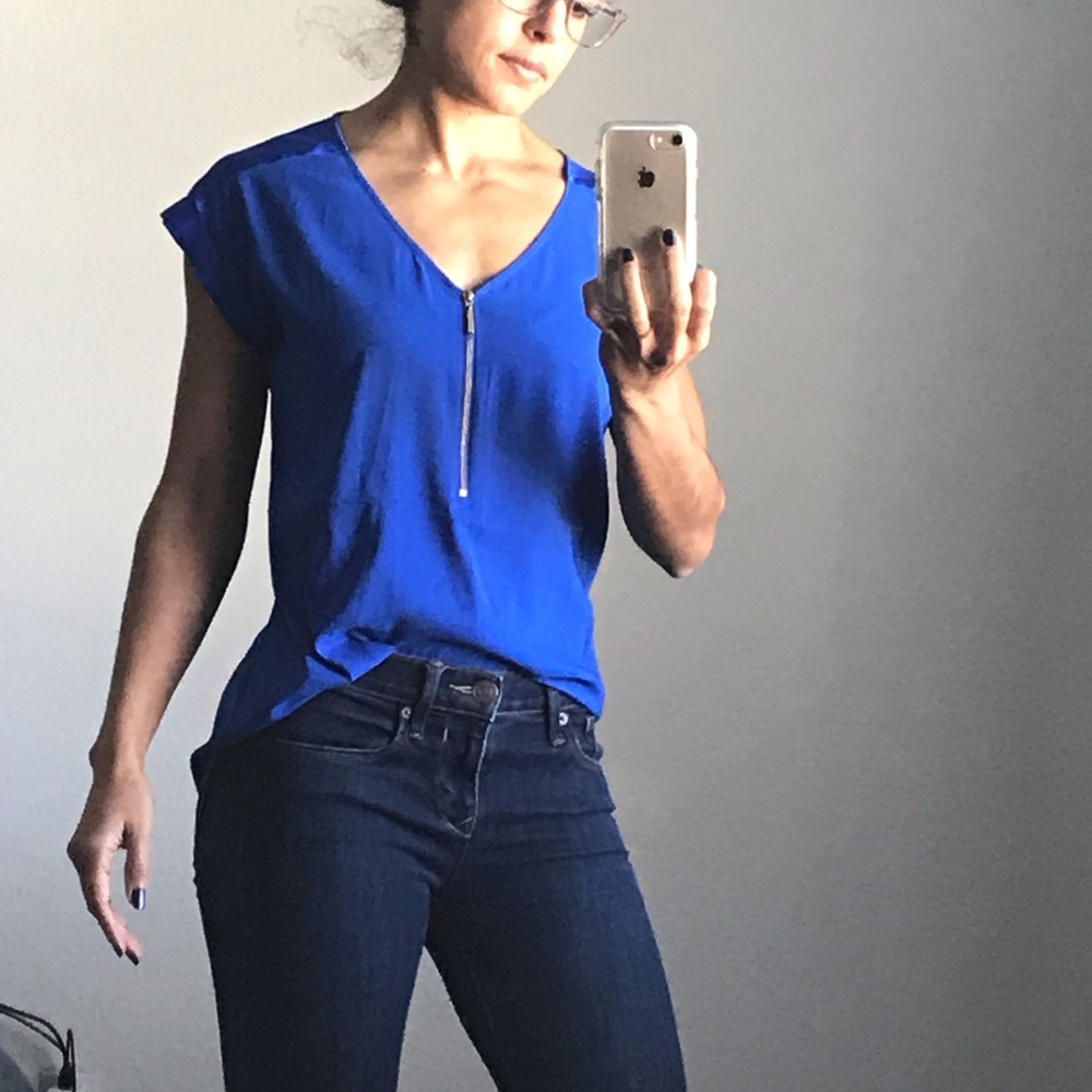 Express Silky Zip Front Gramercy Tee